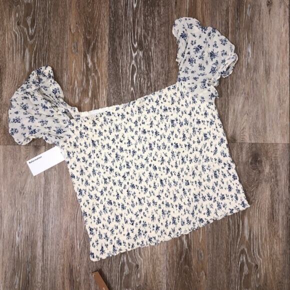 Reformation Jess Smocked Cropped Floral Top XL - Picture 3 of 9